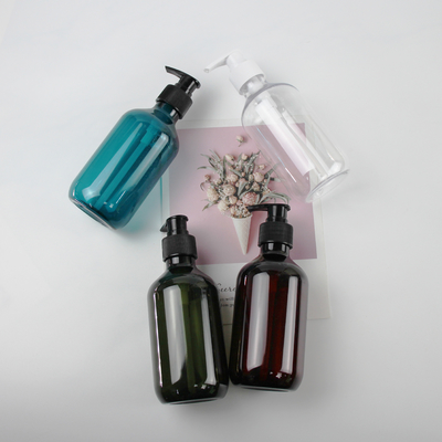 Produsen Grosir Coklat Abu-abu 300ml Botol Sampo Plastik PET Kosong Transparan Dengan Tutup Pompa
