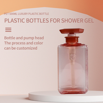 Mencetak 500ml PET Clear Empty Square Lotion Pump Bottle untuk Botol Sampo dan Kondisioner